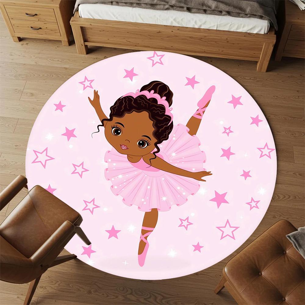 1pc Ballerina, Stars Round Chair mat Area Rug - Non-Slip, Floor Mat for Office, Bedroom, Ideal home decor Christmas Gift p0811445
