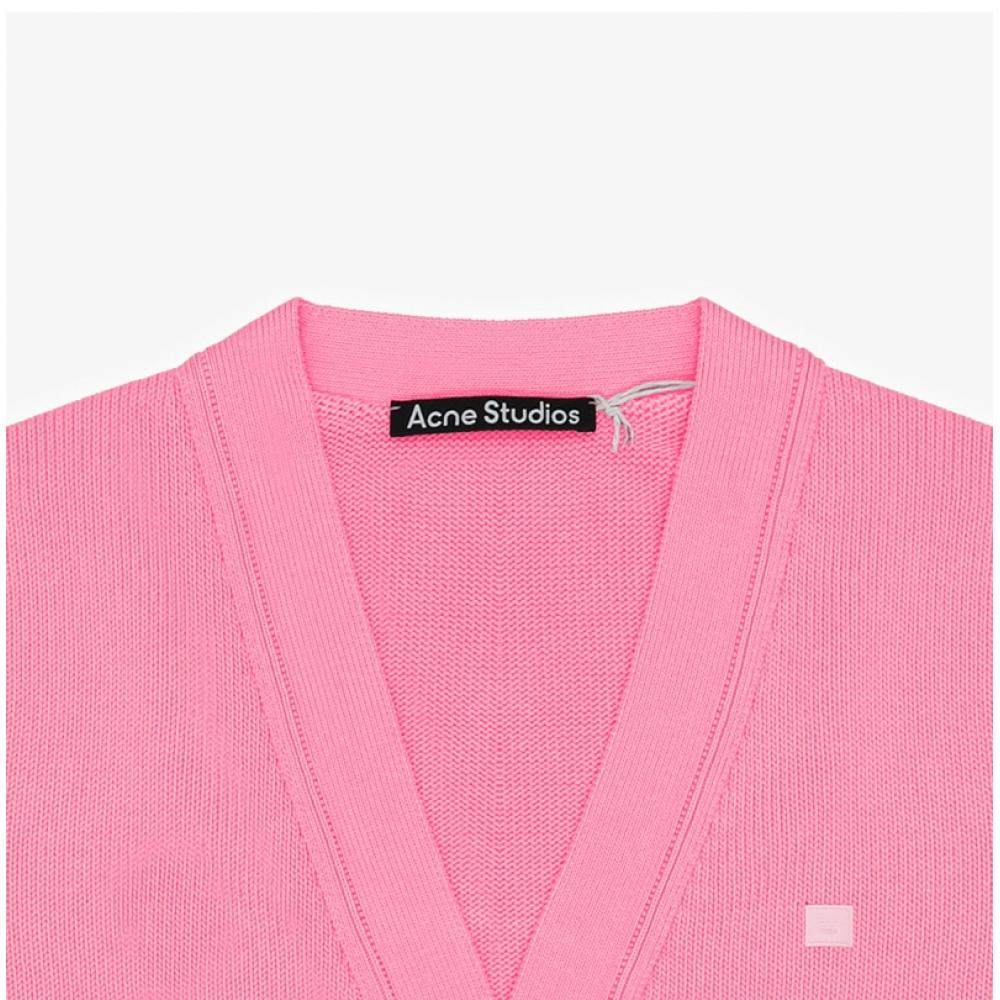 Acne Studio C60104 Cameo Pink  Drm  Face Logo Patch V Neck Public Cardigan