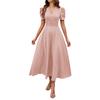 Summer Women's Fashion Chic High Waist Solid Short Sleeve Ruched Dress