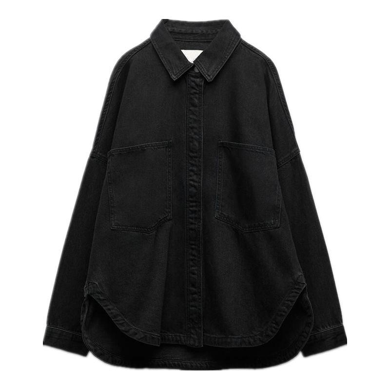 

Осень Новое поступление Инс Рубашка джинсовая свободного кроя с длинными рукавами Black L