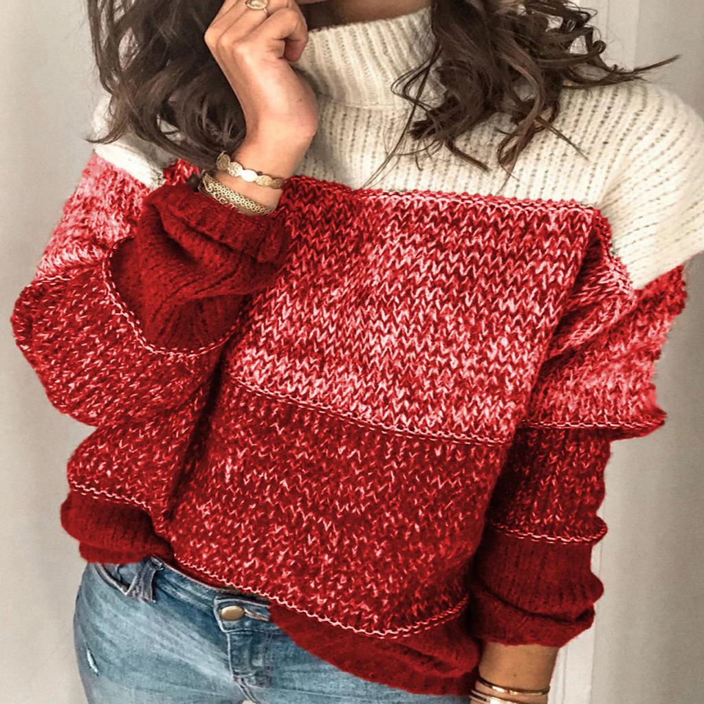 Women  Loose Stripe Print Stitching Long-Sleeved Knitted Sweater