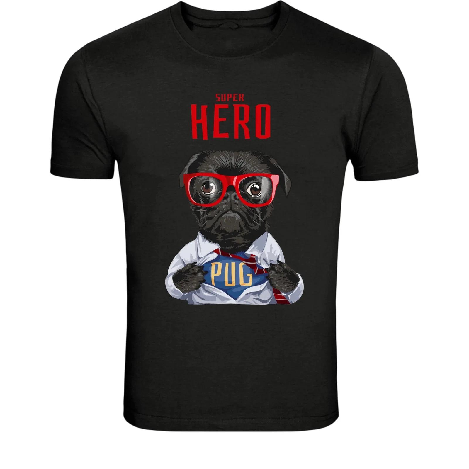 Super Hero Pug Dog T-Shirt - Funny Nerd Glasses Puppy Graphic Tee XL