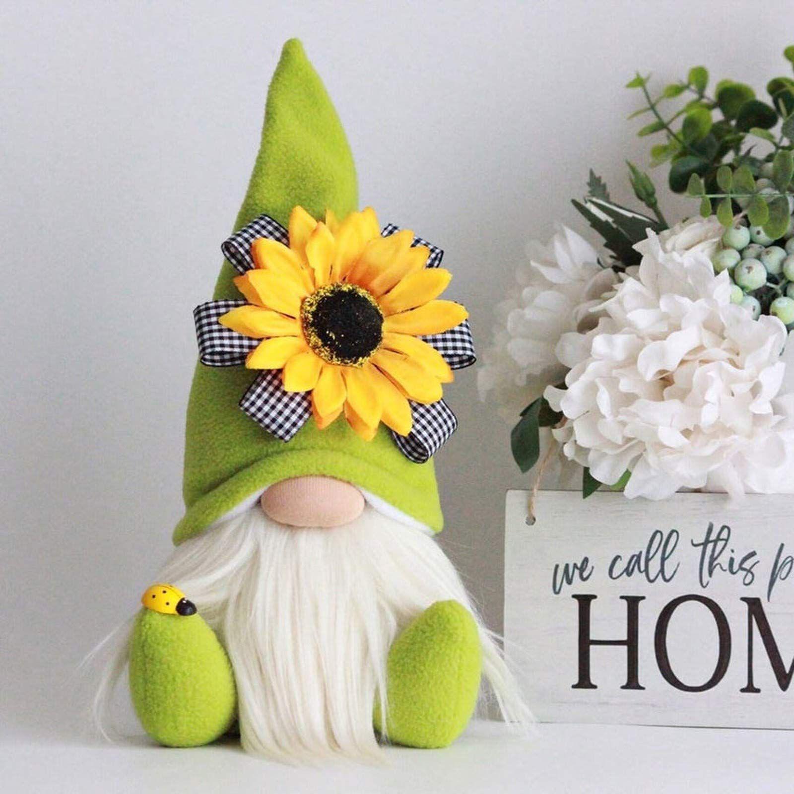 

Bee Day Sunflower Gnome: Yellow & Green Rudolf Ornament Doll