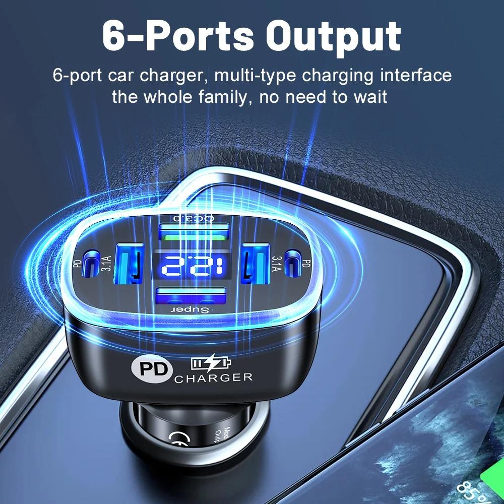 150W USB Car Charger Type C Mobile Phone Charger Fast Charging For iPhone 15 16 Pro Max Xiaomi Samsung USB C Car Charger Adapter