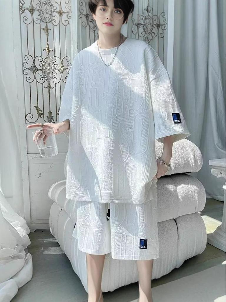 Men's Plus Size Loose Summer Casual Outfit Set - Short Sleeve & Shorts