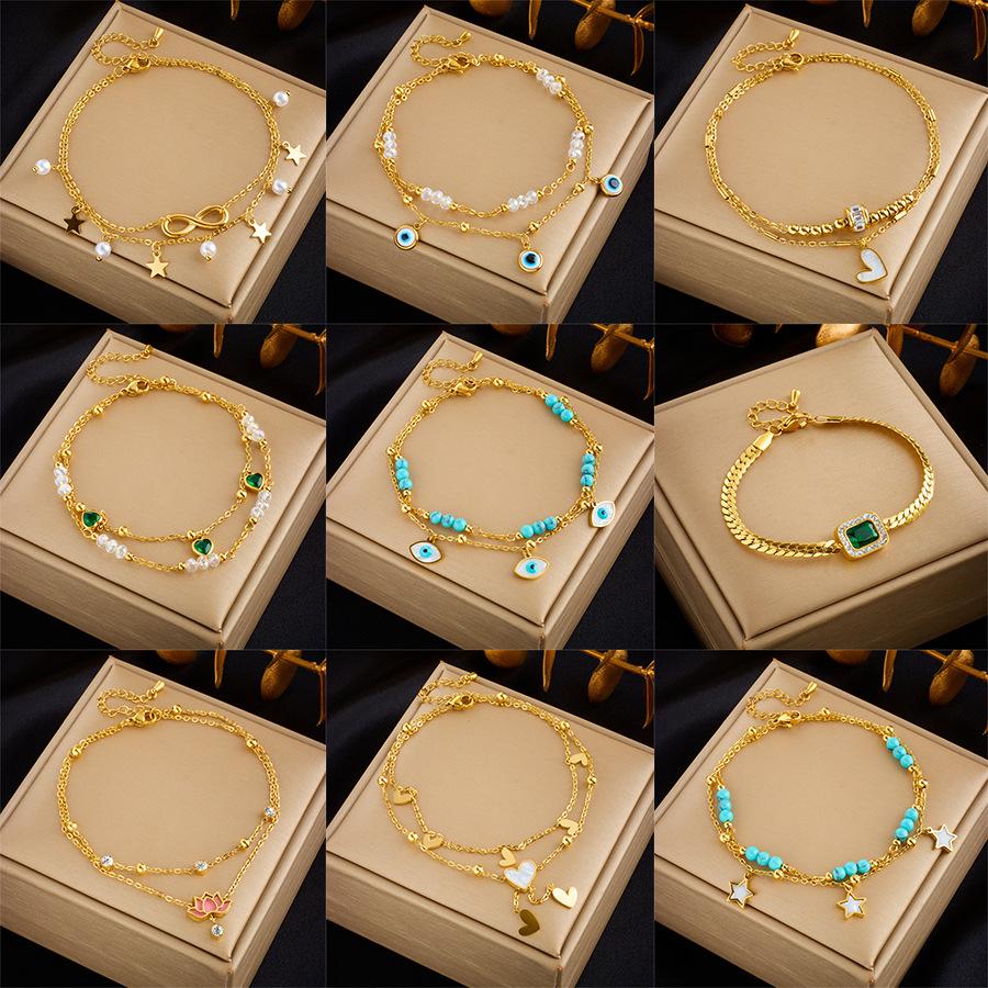 Fashion Niche Vintage Double Layer Pearl Heart Diamond Star Pendant Anklet