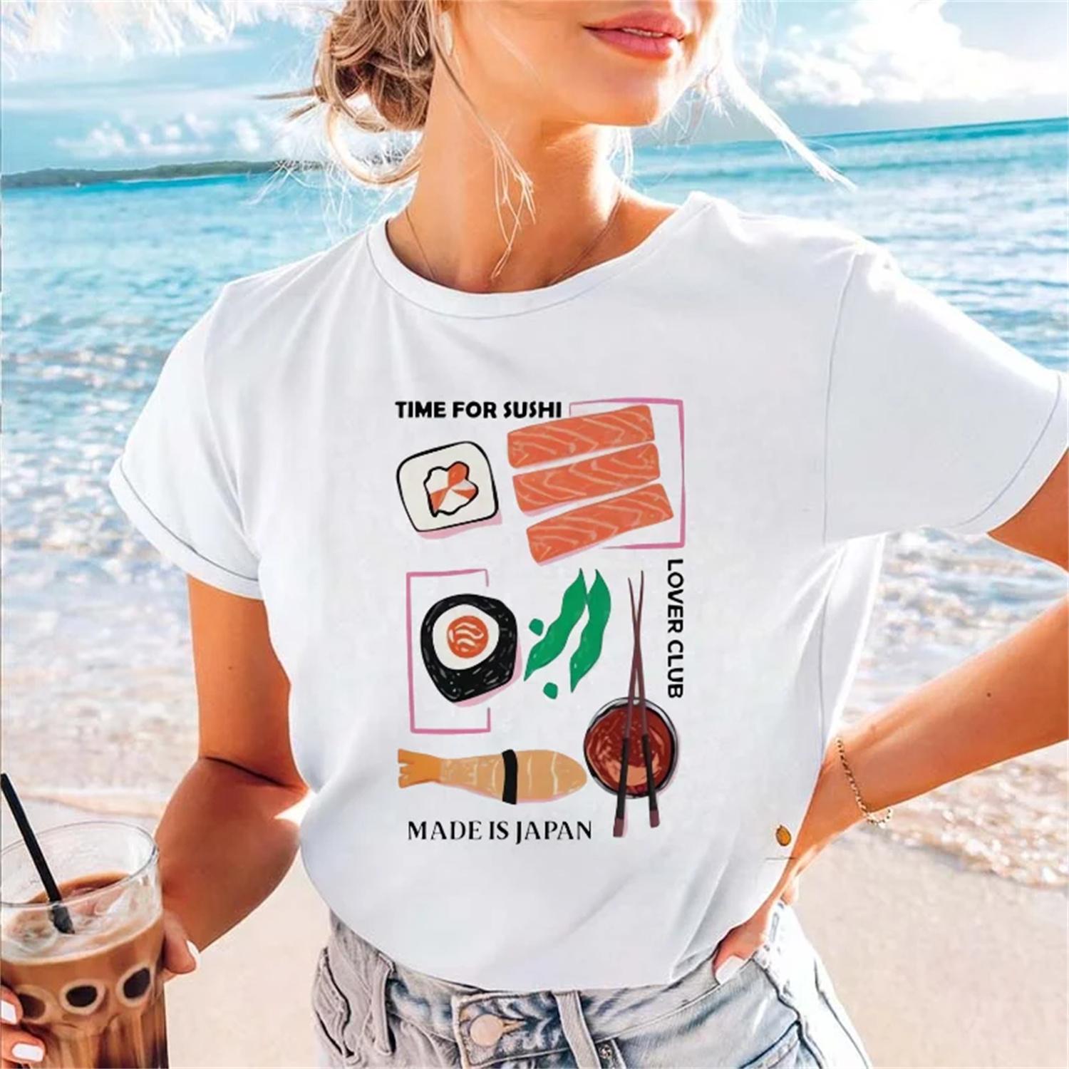New Watercolor Printed Women s T-Shirt Harajuku 90s Street Short Sleeved T-Shirt Cartoon Japanese Casual Women s Regular Top S