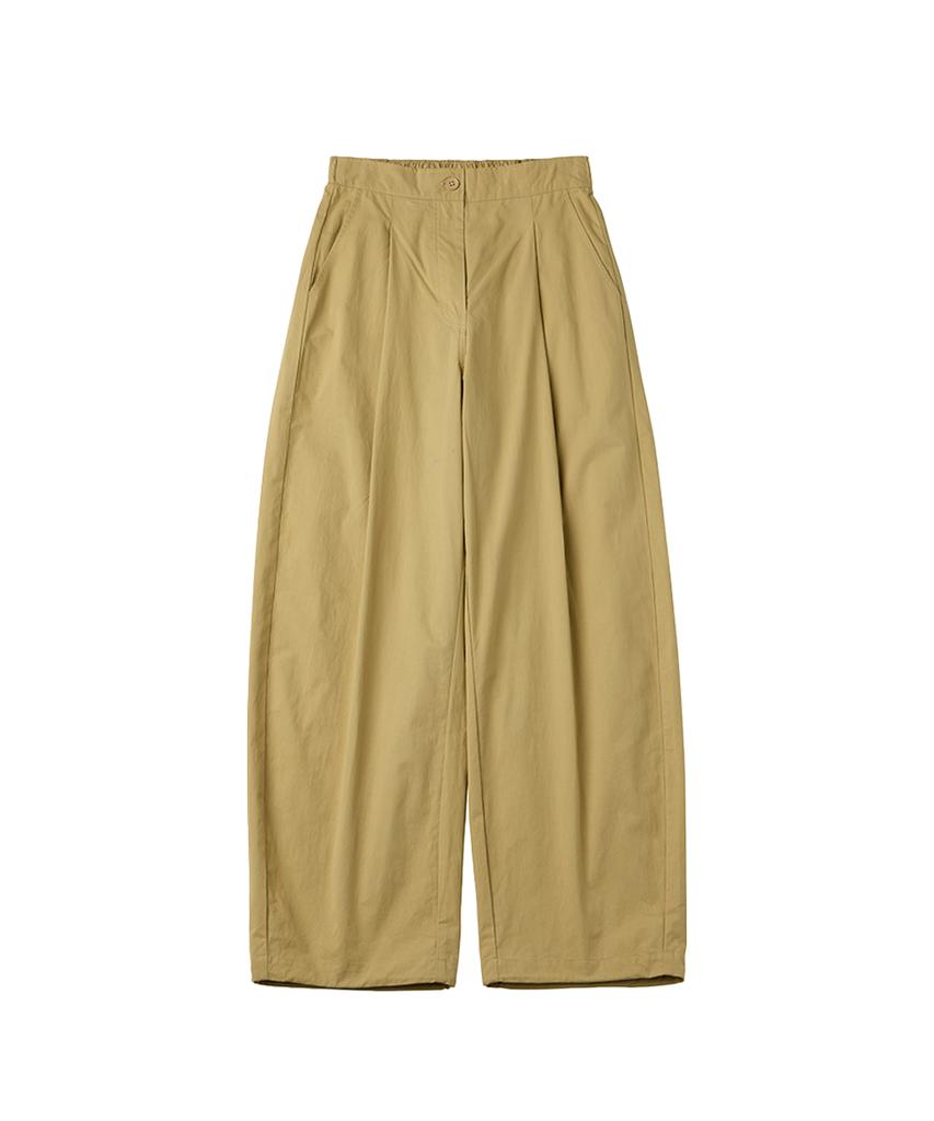 DANGLEDROP Dgdp Balloon Fit Curved Cotton Elastic Waist Pants_Beige