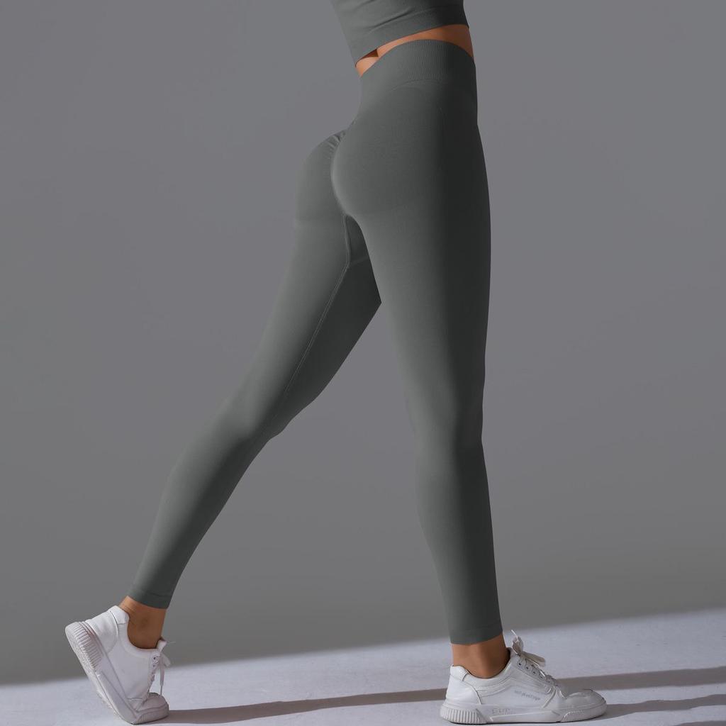 Nahtlose High-Waist Yoga-Hose mit Po-Lifting für Damen - Unifarbene Fitness- und Laufbekleidung