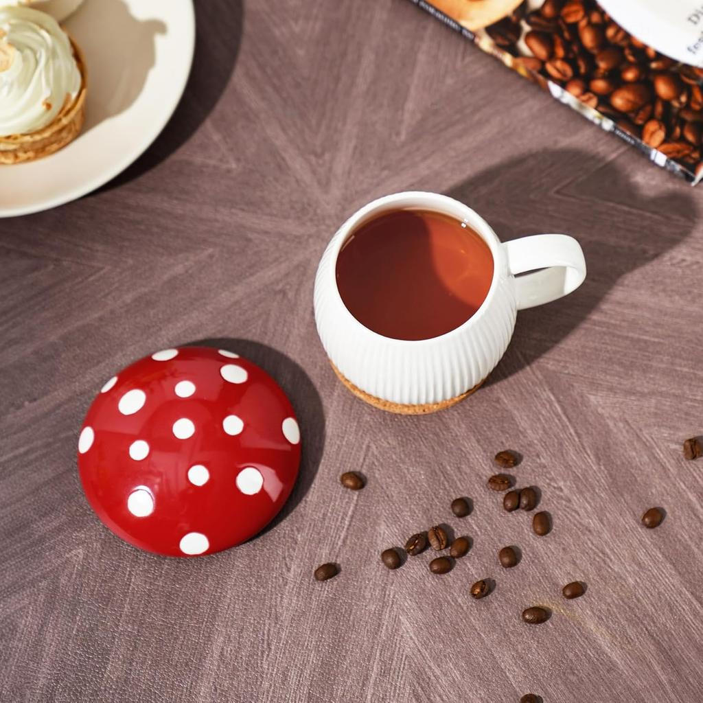 Keramiktasse in Pilzform mit Deckel - Einzigartige bunte Tasse für Kaffee, Tee, heiße Schokolade & mehr, Ungiftig spülmaschinenfest Kreativer Getränkehalter
