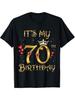 Golden Black Glitter Party Design With Number 70 Balloons Soft Breathable Pure Cotton Crew Neck Short Sleeve Casual Celebration Wear