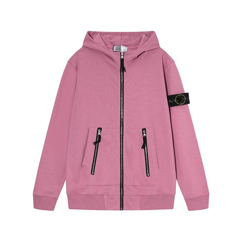 STONE Classic Solid Color Hooded Long-Sleeve Unisex Jacket with Badge – Trendy Island Style for Couples