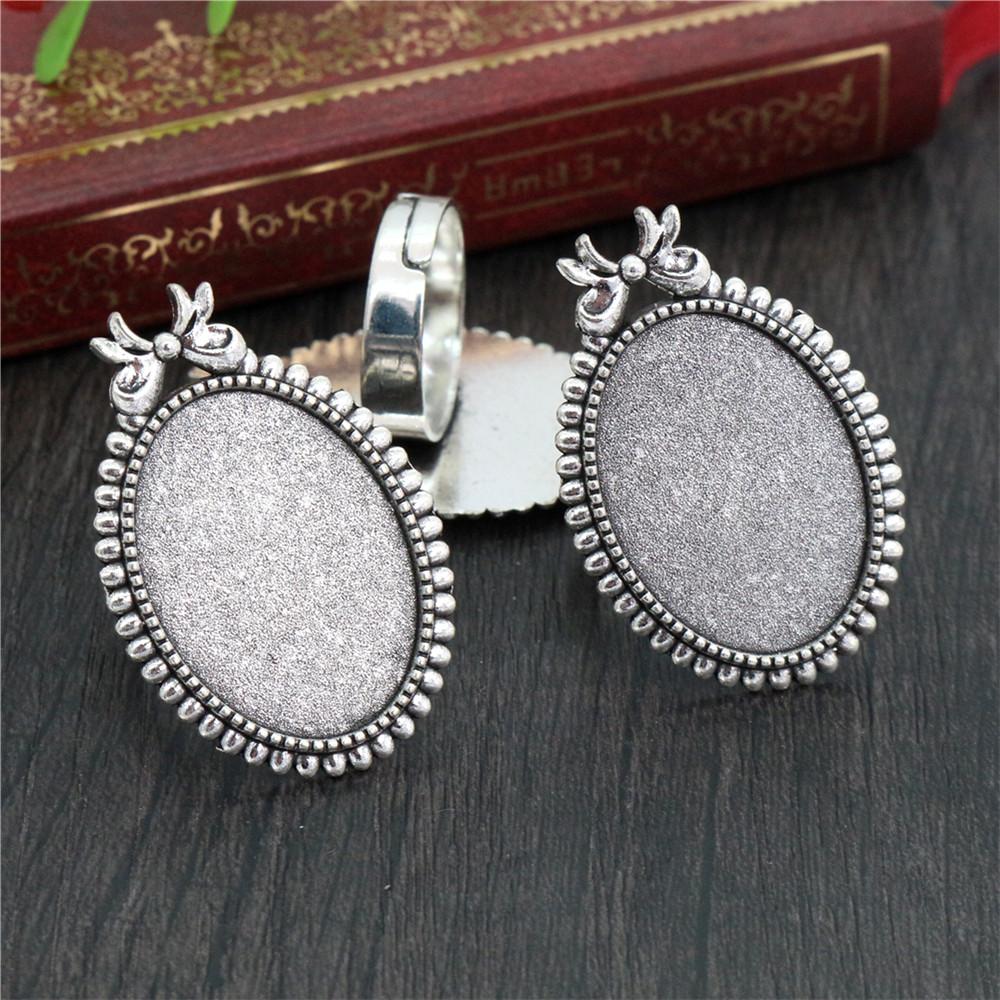 18x25mm 5pcs Antique Silver Plated/ Bronze/Black Brass Oval Adjustable Ring Settings Blank/Base,Fit 18x25mm Glass Cabochons