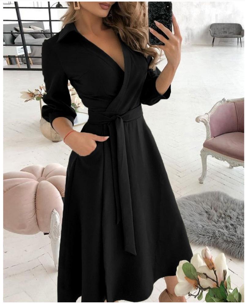 Women's Spring/Summer Fashion V-Neck Long-Sleeve Printed Hip Dress