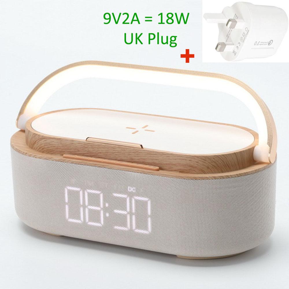 Rechargeable FM Radio LED Alarm Clock with 15W Wireless ChargerBluetooth Speaker and Night Light Function. Gift Ideas for Decor