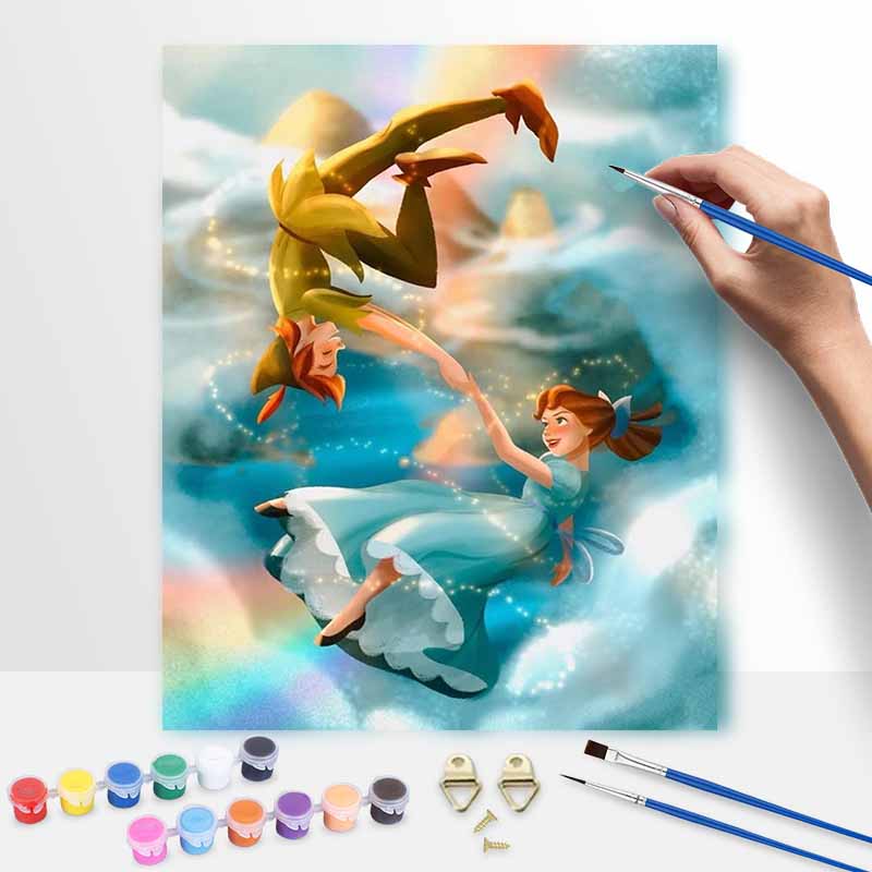 Disney Oil Painting Art Painting Set Home Wall Decor Handmade Gift Peter Pan Wendy Flying Adventure Fantasy Art 30x40cm