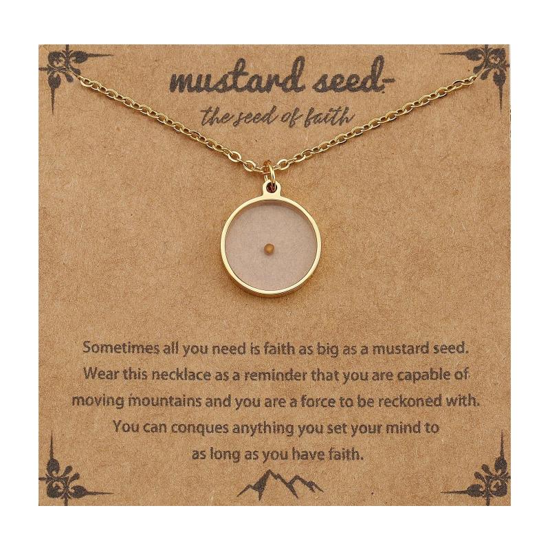 Mustard Seed Faith Pendant Necklace, Gold-Tone Stainless Steel, Silver Chain Christian Religious Jewelry Gift