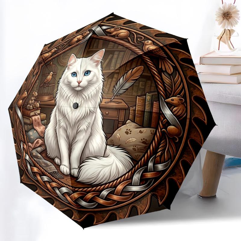 Whimsical Cat Friends pattern umbrella, portable and foldable design, 8 ribs, a casual accessory for Halloween, Christmas, and birthday gifts. разноцветный