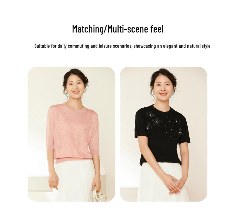 Plus Size V-Neck Fly Sleeve Ice Silk Knitwear - Lightweight Summer Top for Women
