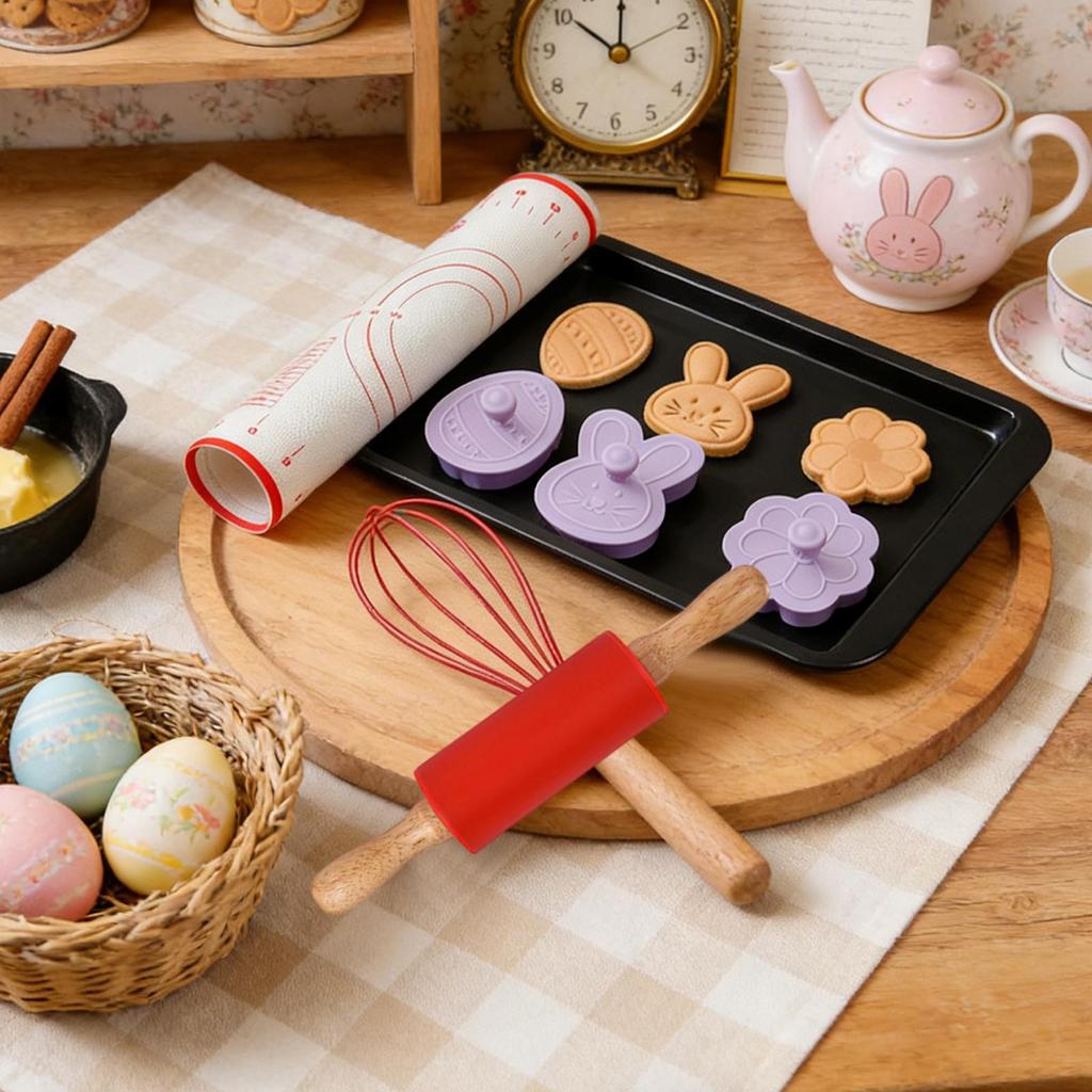 Rolling Pin Easter Non Stick Tools For Pastry Bunny Egg Design Rolling Pin And Pastry Baking Mat Set For Cookie Kitchen Pie