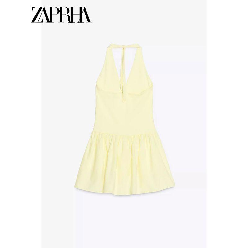 Zaprha 2025 New Sexy Seaside Vacation Style Bowknot Decoration Halterneck Patchwork Dress 0085338