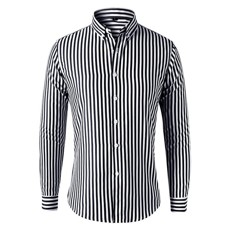 Men's Fashion Striped Long Sleeve Shirt for Spring & Autumn, Trendy Handsome Business Casual Shirt for Young Men