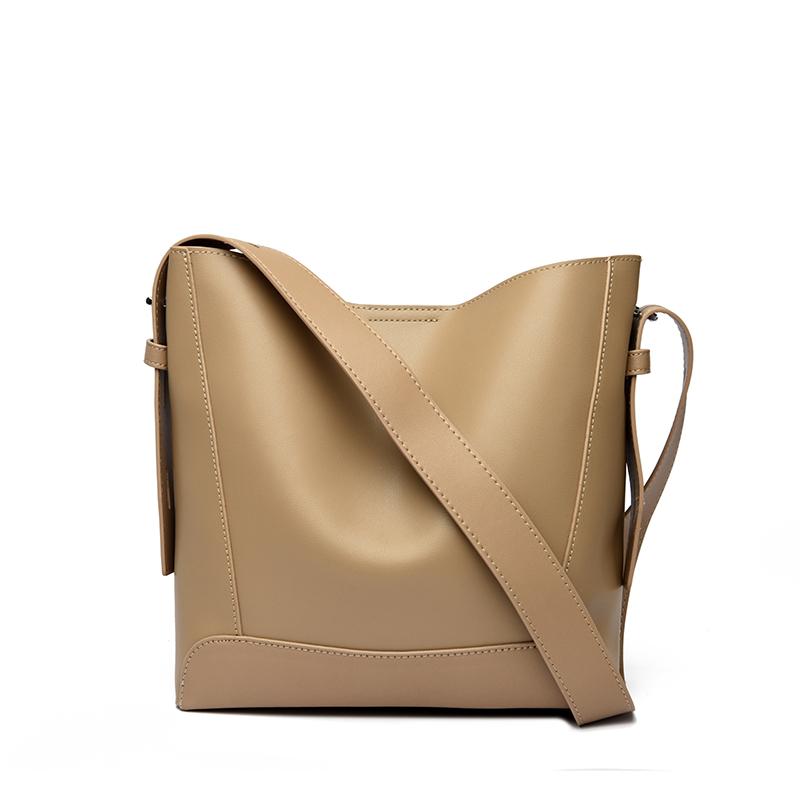 Vintage High Quality Genuine Leather Bucket Bag Women Shoulder Messenger Bag Luxury Large Capacity Female Commute Tote Purse Sac
