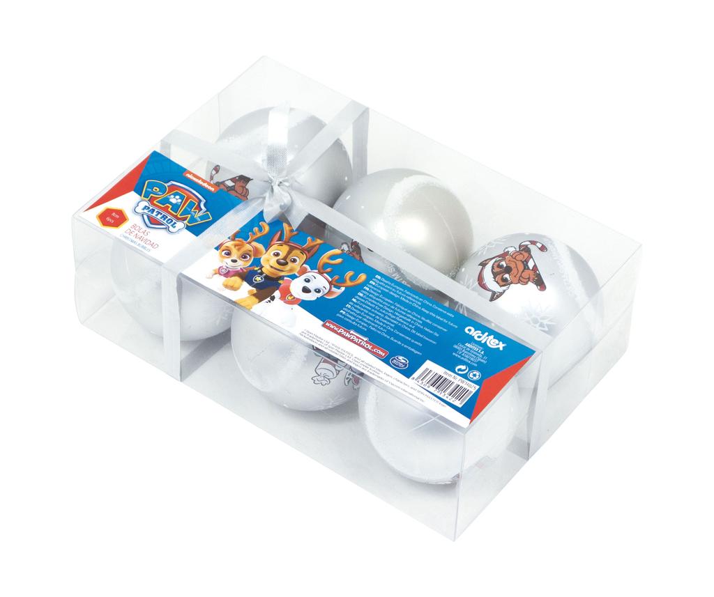 ARDITEX PW14025 NICKELOdeON-Paw Patrol Pack of 6 Christmas tree balls diameter 8cm