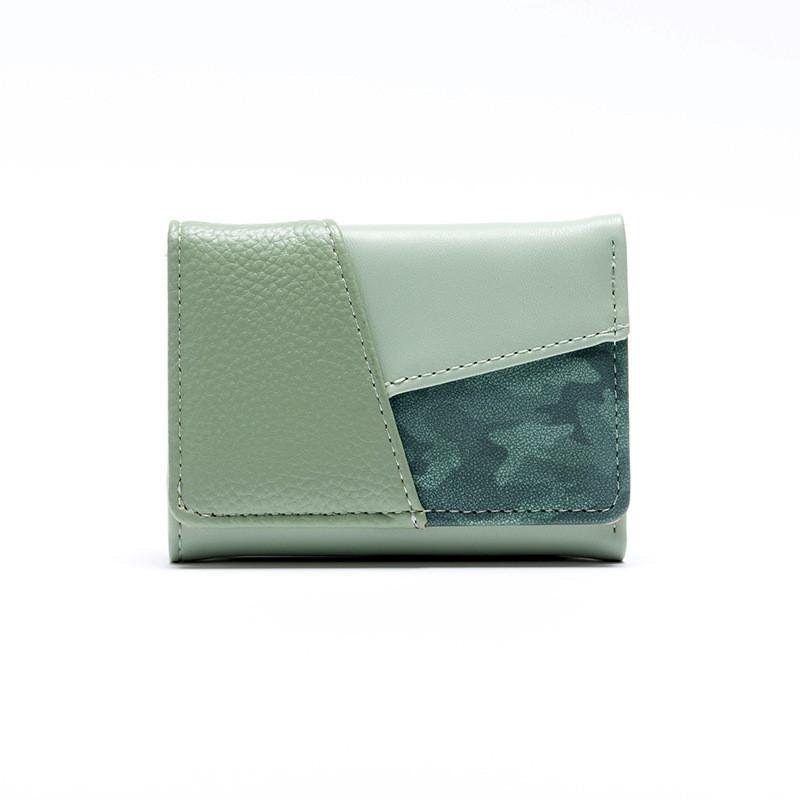 

Patchwork Geometric Pattern Short Wallet For Women With Polyester Lining Ideal For Daily Use Green