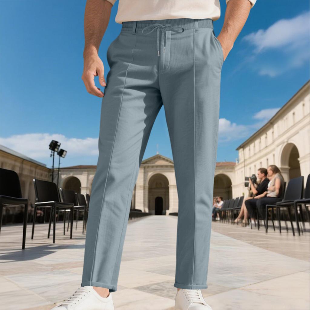Men's Casual Loose Fit Dress Pants Elastic Waistband Drawstring Trousers Straight Leg Comfortable Workwear Bottoms