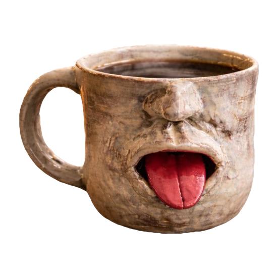 Stick-Out Tongue Ceramic Mug Large Capacity Stoneware Cup with Funny Face Design Novelty Coffee Tea Gift for