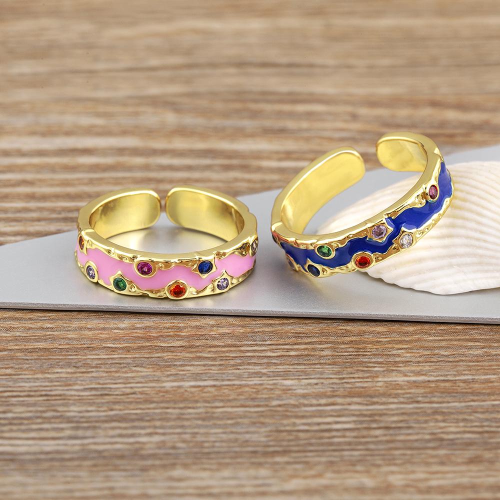 Nidin Heißer Verkauf 6 Farben Kupfer Inlay Zirkon Charme Offene Ringe Verstellbar Für Frauen Männer Verlobung Hochzeitsfeier Finger Schmuck