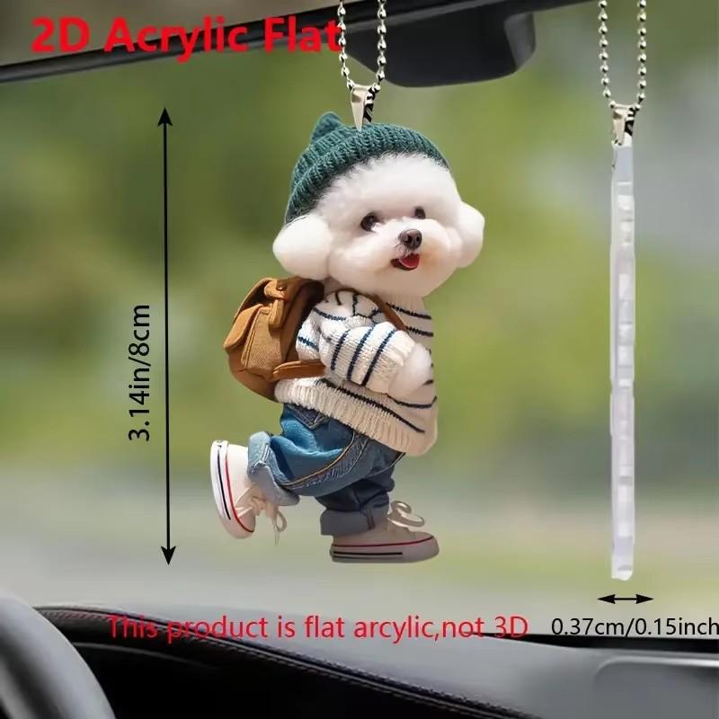 2D Acryl Kreativer Welpenmann Rucksack Rückspiegel Anhänger Auto Hängende Ornamente Auto Dekor Zubehör Geschenke Damen Herren