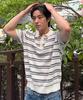 MINDBRIDGE [Couture] Washable Multi-Stripe Collared Short Sleeve Knit - 2 Colors