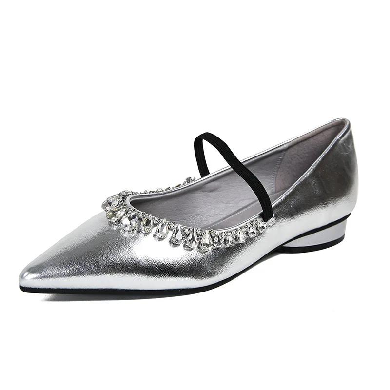 2025 New Summer Pointed Toe All-Match Big Size Shoes Woman Casual Female Sneakers Elegant Flats Crystal Large Size Boat Dress