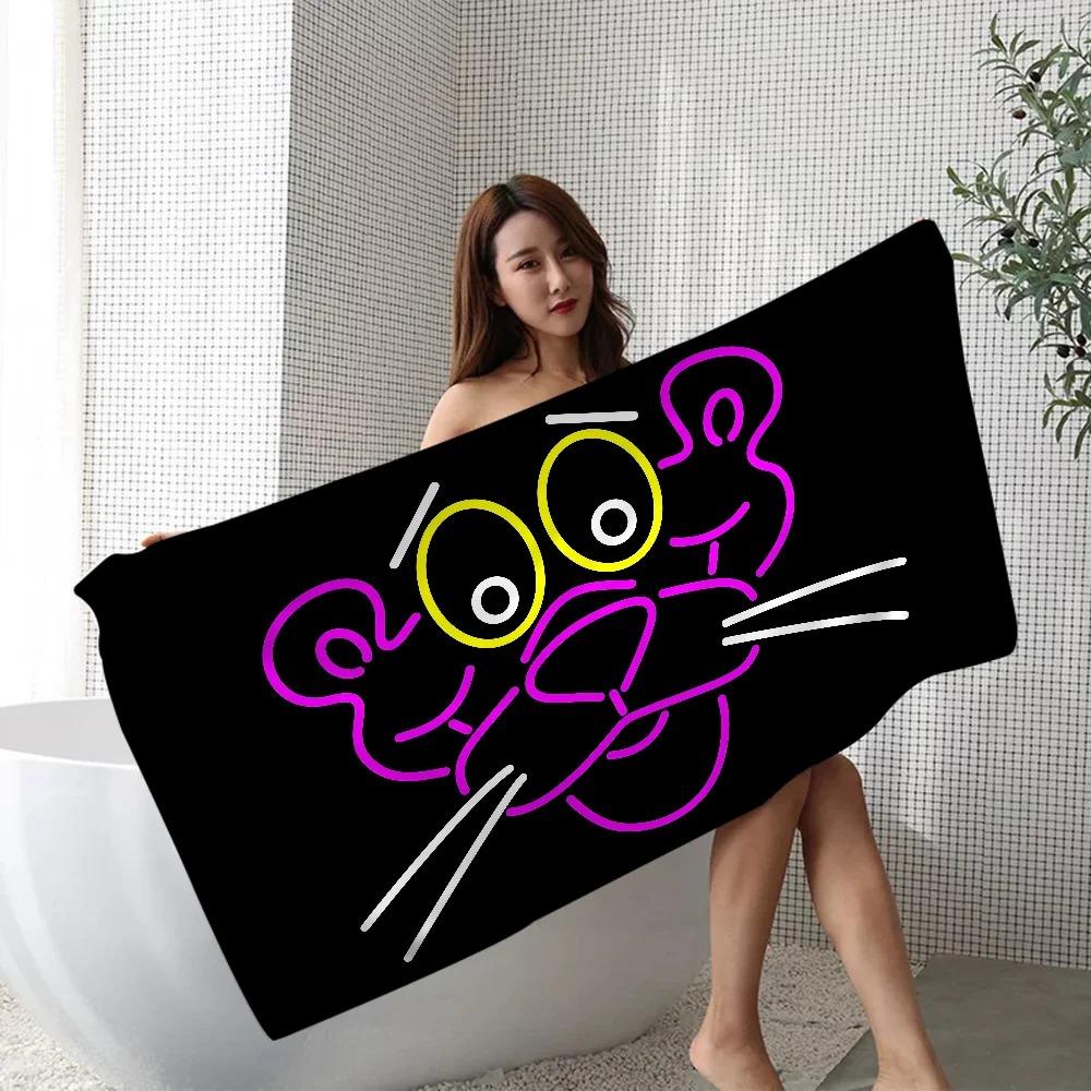 

Cartoon P-Ink P-Panther Anime Printed Beach Towel Quick drying Lightweight Soft Swimming Pool Towel W40*H60(CM)