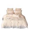 Prinzessinnen-Stil Bestickter Spitzenbesatz Reines Baumwoll-Vierteiliges Bettwäsche-Set mit 3D-Blumen.