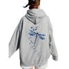 European & American Women's Dragonfly Print Plus Velvet Hoodie with Kangaroo Pocket - Autumn/Winter