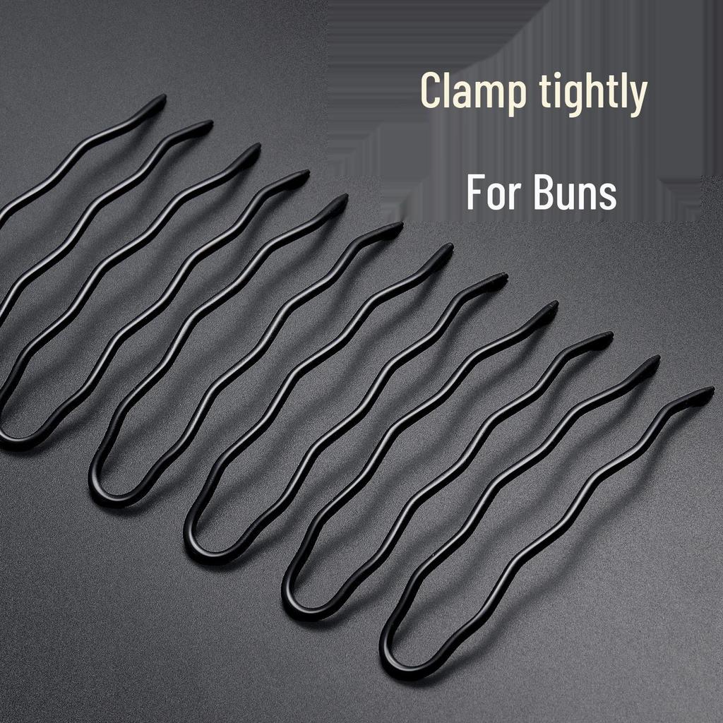 Black U-Shaped Hairpin: 2-Prong Insert Comb for Secure Bun & Ponytail Styling Without Hair Damage