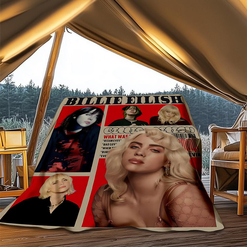 1pc Billie Eilish Outdoor Flannel Blanket, Cozy & Warm Soft Te Playful Design, Napping Camping,