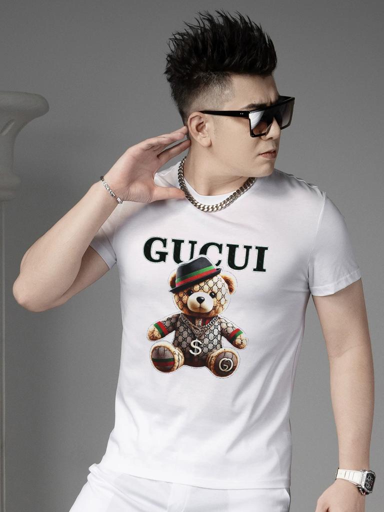 European Goods Men's Cartoon Bear Print Short sleeve T-shirt 2025 New Summer Fashion Brand T-shirt Casual Half Sleeve Top