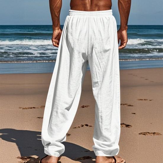 Men Casual Pants Drawstring Waist Pants Loose Fit Straight Leg Summer Trousers for Yoga Holiday Beach