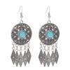 Vintage Ethnic Natural Stone Indian Earrings Jhumka Female Antique Silver Plated Geometric Carved Earrings Party Tassel Jewelry