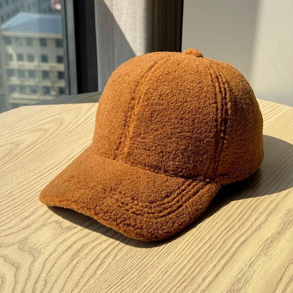 Korean-style simple and versatile wide-brimmed lamb wool baseball cap for women, new winter warm large-head circumference duckbill hat for men