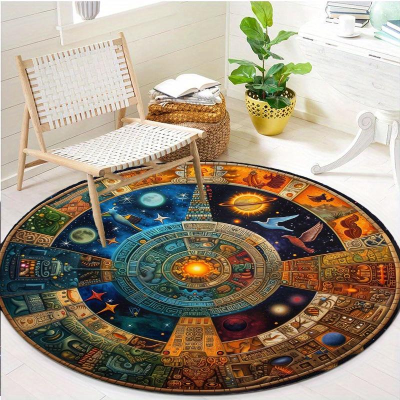 S Mayan Starry Sky Calendar Round Rug Nonslip Area Rug Office Chair Mat Carpet For Living Room Bedroom Home Decor