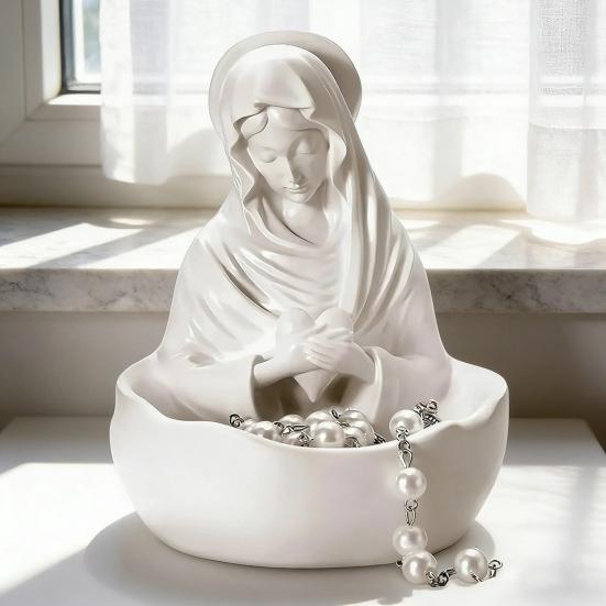 Yousheng Virgin Mary Jewelry Holder for Rosary Necklace Rings 5" Blessed Catholic Resin Statue Religious Keepsake for Christian Home Decor