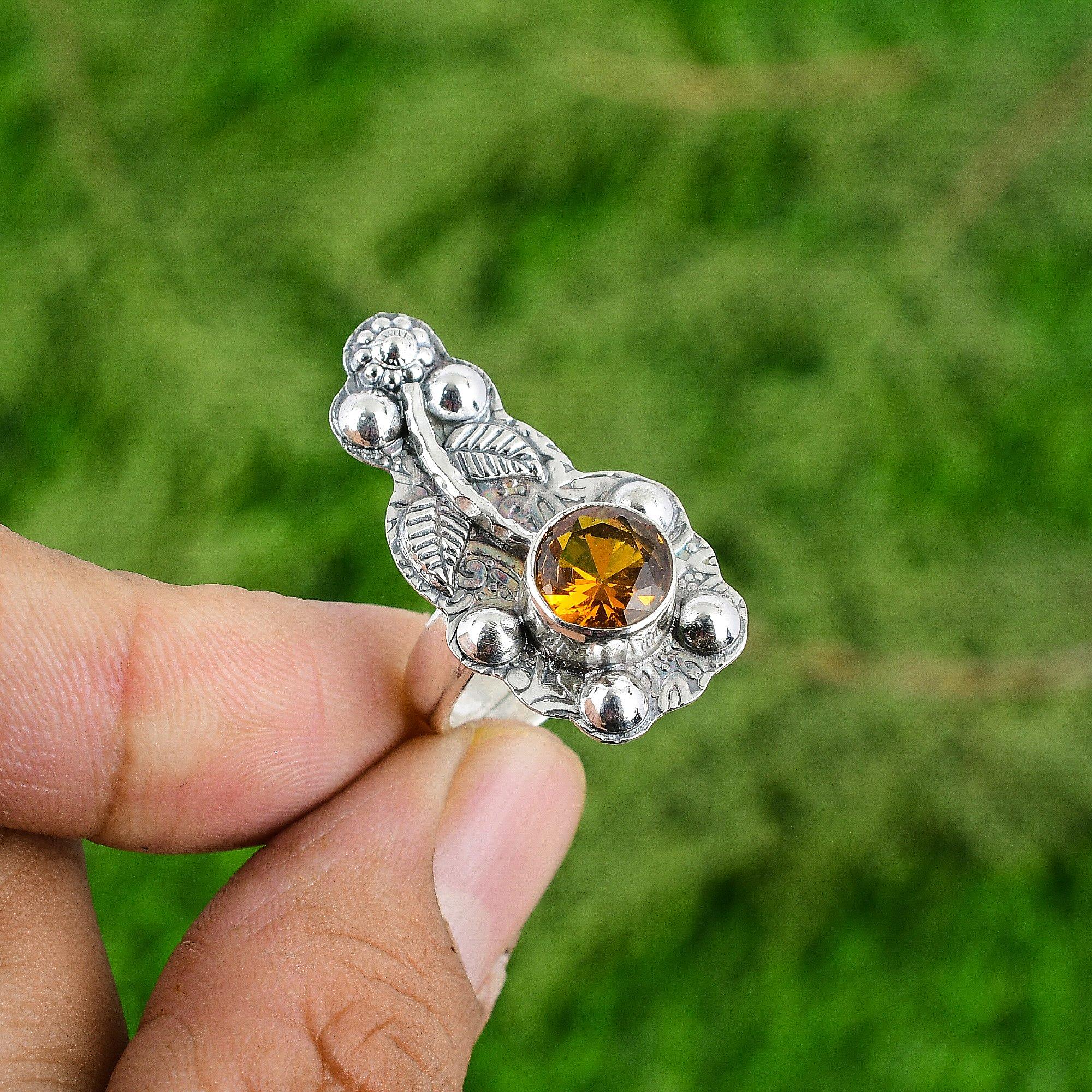 

Mothers day Sale Citrine Stone Bezel Flower Sister New Stackable Ring 925 Silver Adjustable