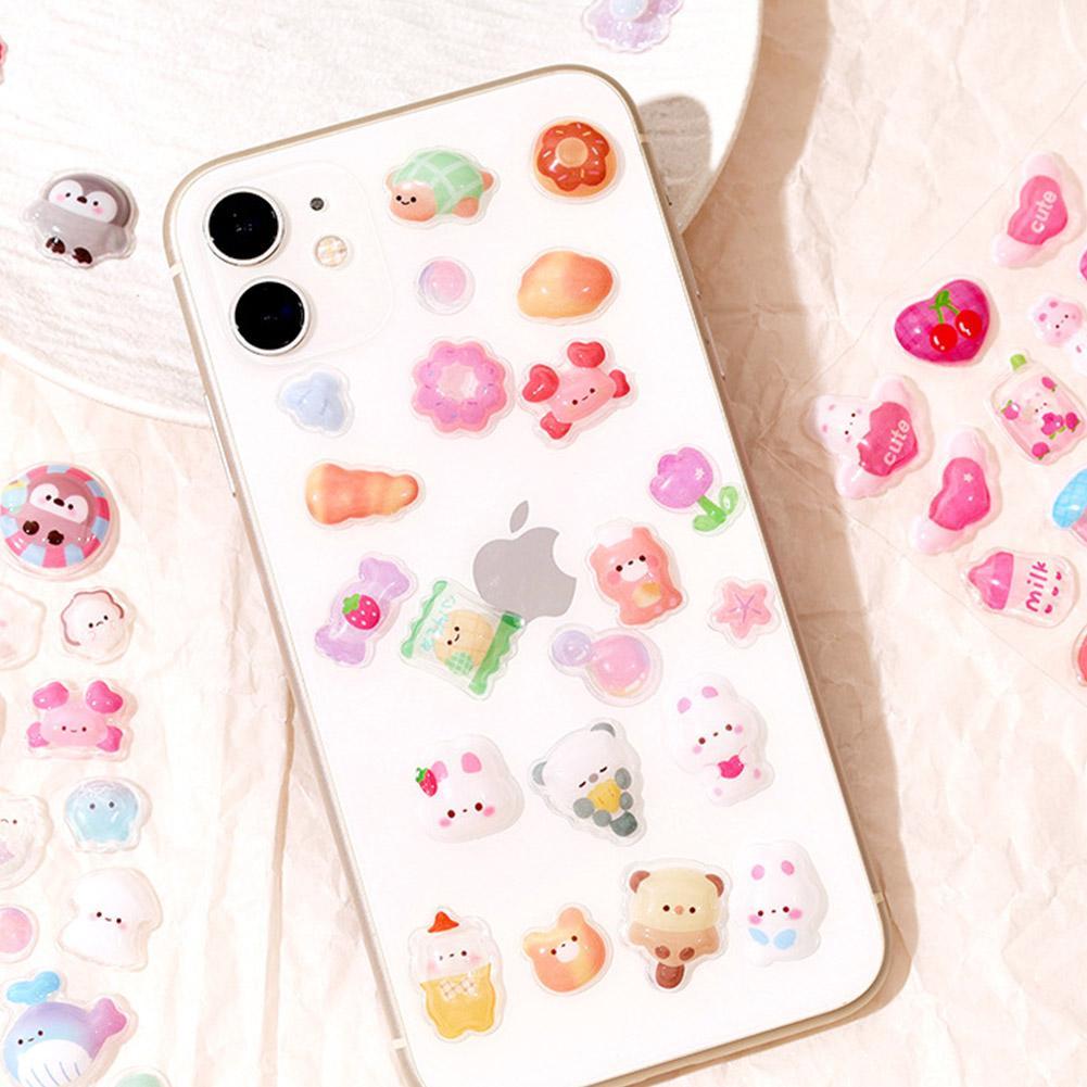 3D Cute Cartoon Animal Scrapbooking Girl Relief Stickers Sparkling Crystal Decorations for Children Phone Case DIY Craft