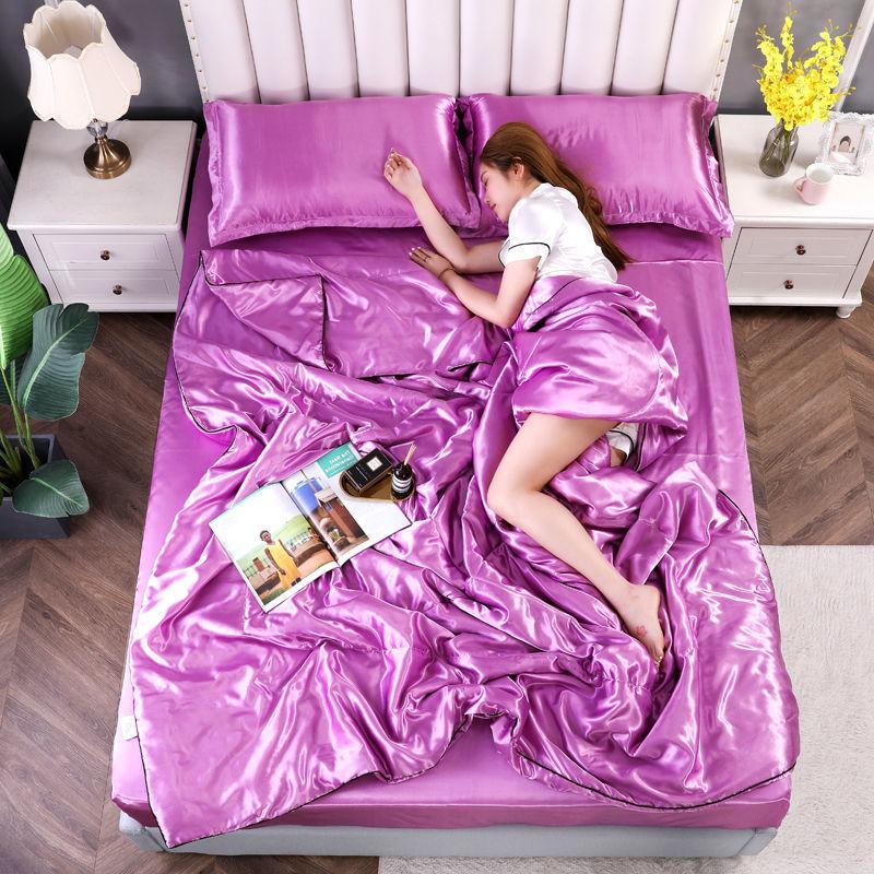 Luxury Summer Quilts Soft Emulation Silky Satin Quilted Quilt Machine Washable Air-conditioning Comforter Bedspread Thin Blanket
