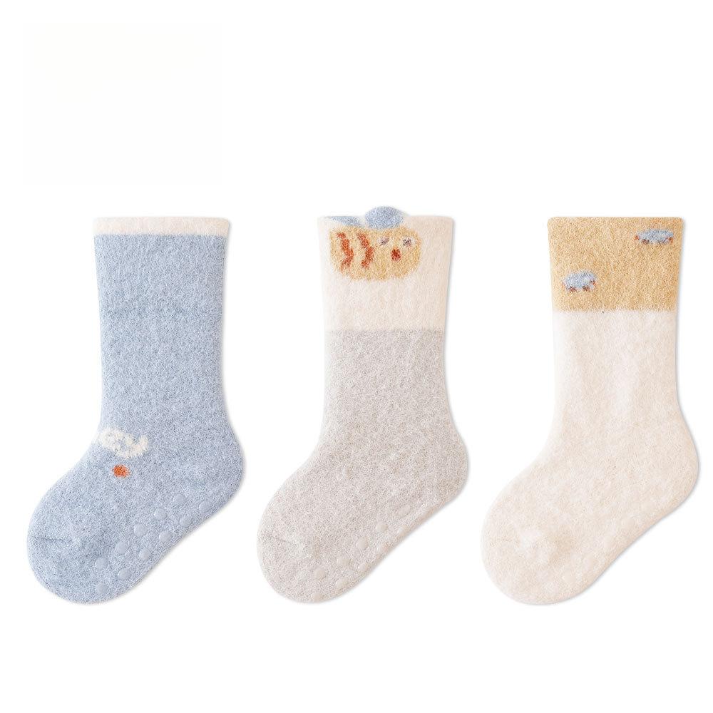 Children's Mid-Calf Socks Mink Velvet Warm Baby Socks Loose Mouth Non-Tightening Foot Seamless Glue Anti-Slip Floor Socks
